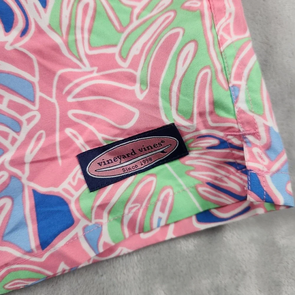 Vineyard Vines Men L Swim Trunks Chappy Blue Tropical Leaf Palm Beach Pool Short